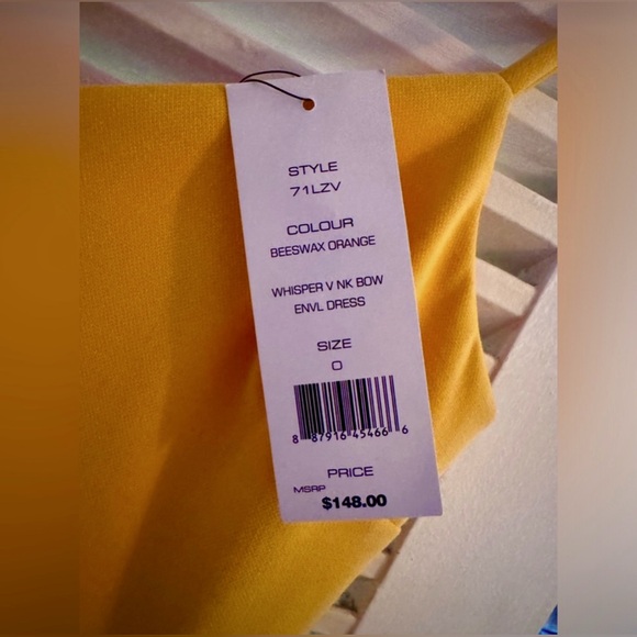 French Connection Whisper Sundae V-Neck Mini Knit Dress in Dijon - Picture 9 of 9